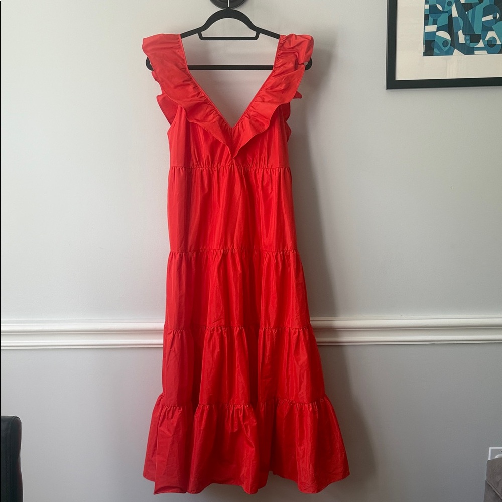NWT J. Crew Vibrant Orange Tiered Maxi Dress With Pockets